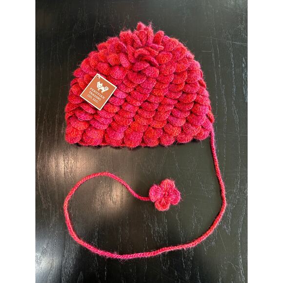 Peruvian Trading Co- Abstract Pink Crochet Beanie- with flower tassel tightener - Picture 8 of 8